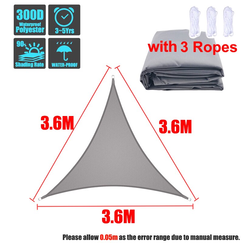 Oxford tyg skugga segel uv-strålesäker vattentät nyans rätvinklig triangel trädgård pool utomhus innergård terrass camping skugga: Grå 3.6 x 3.6 x 3.6m