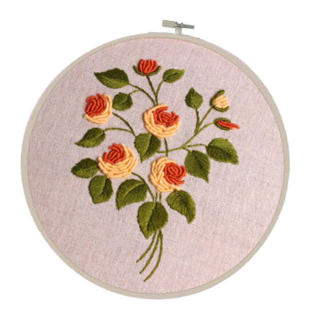 Floral Leaf 3D Cross Stitch Kit DIY Embroidery Handcrafts with Hoop Needle Thread: Champagne roses