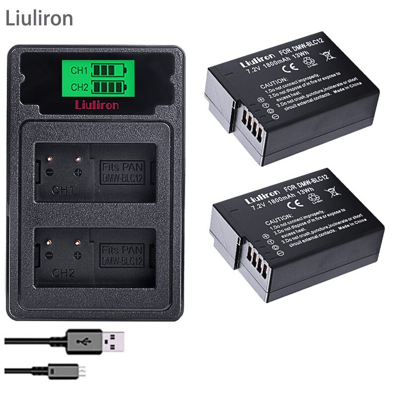 Bateria DMW-BLC12 BLC12E BLC12PP Dmw BLC12 Batterijen + Dual Charger Voor Panasonic Lumix FZ1000,FZ200,FZ300, g5, G6,G7,GH2,DMC-GX8: charger and 2battery