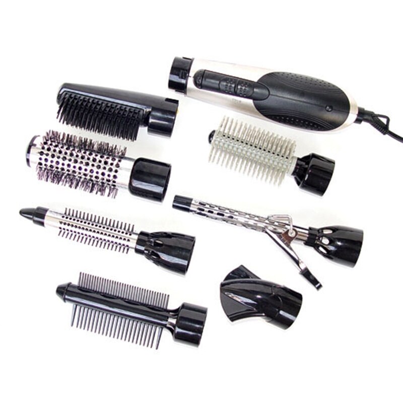 US Plug 7 in 1 Multifunction Negative Ion Hair Dryer with Comb Hair Dryer Set Curling Wand Straight Hair with 7 Att