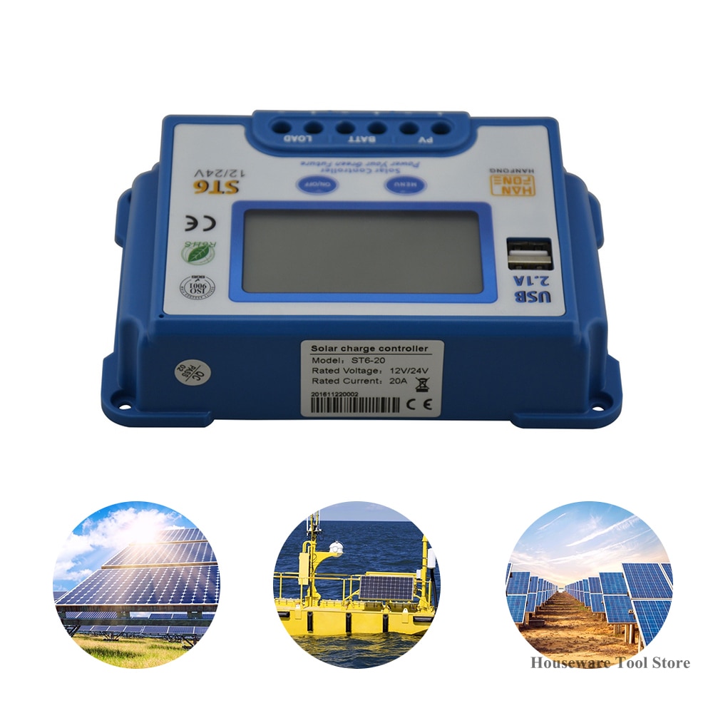 MPPT Dual USB interface ST6-10A solar controller 12V-24V 10A/20A/30A/40A/50A/60A Auto Work Solar Charge Controller