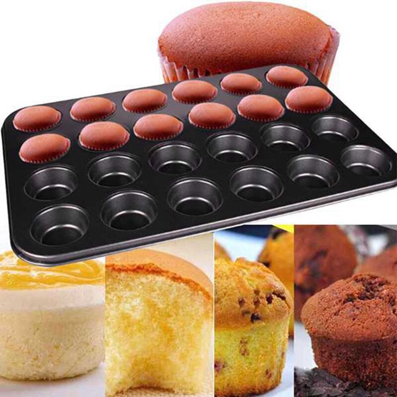 Anti-aanbak Koolstofstaal Mini Muffin Cupcake Bitterkoekje Pan 24 Cup Holte