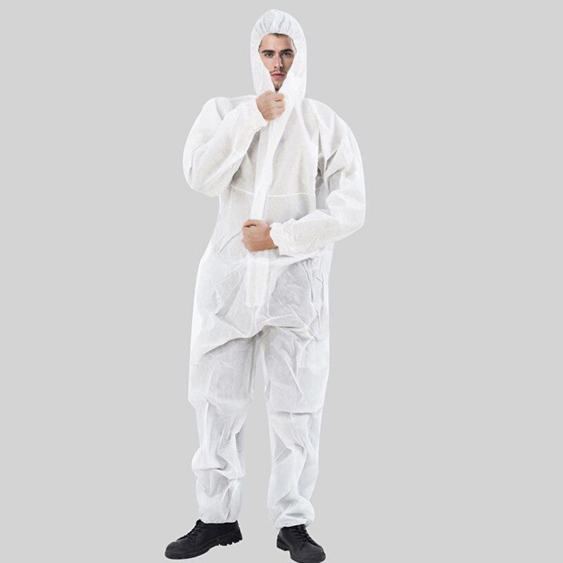 Overalls dragt laboratoriefabrik ikke-vævet stof beskyttelsesdragt hazmat dragt beskyttende arbejdssikkerhedstøj: Hvid / Xxl