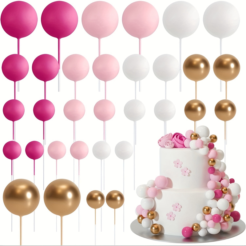 Décoration de gâteau boule d'or et d'argent, 20 pièces, décoration de gâteau joyeux anniversaire, drapeau de Cupcake, décor de boule de noël de mariage, décoration d'anniversaire: Or