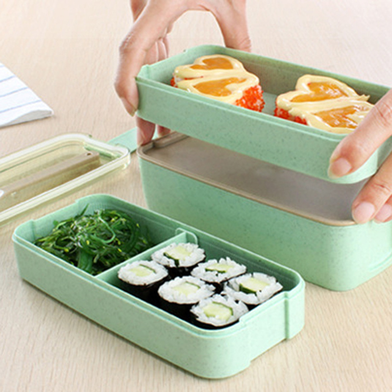 900ml 3 Layers Bento Box Eco-Friendly Lunch Box Food Container Wheat Straw Material Microwavable Dinnerware Lunchbox