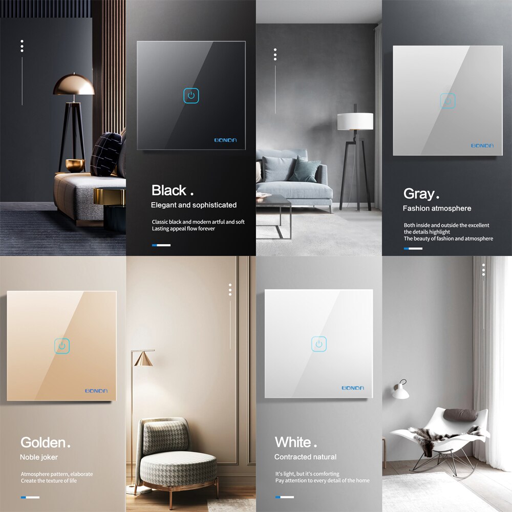 Light Touch Switch EU 110-220V Tempered Crystal Glass Panel Led Sensor Switches Wall Lamp Backlight 1/2/3 Gang 1 Way Smart Home