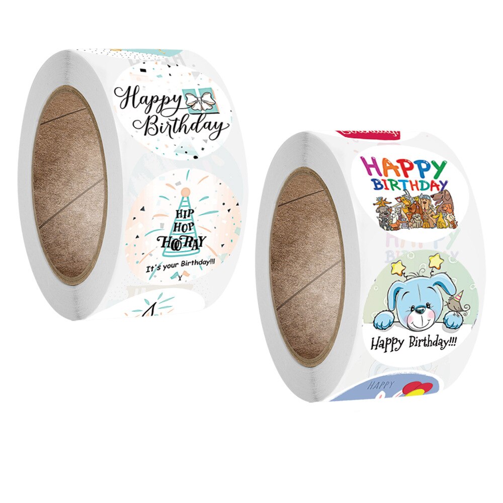 Pegatinas de feliz cumpleaños para niños, 100-500 piezas, 2,5 cm/1 pulgada, decoraciones de sellado, etiquetas para tarjetas de felicitación