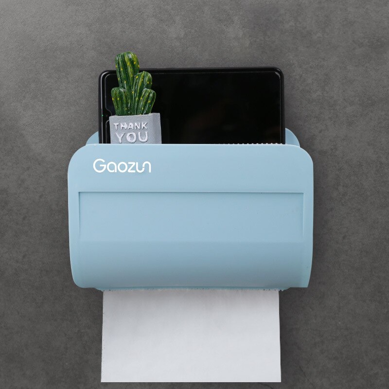 Baispo vægmonteret vandtæt tissueboks toiletpapirholder til bærbar opbevaringsholder til badeværelse badeværelsestilbehør: Lille lyseblå