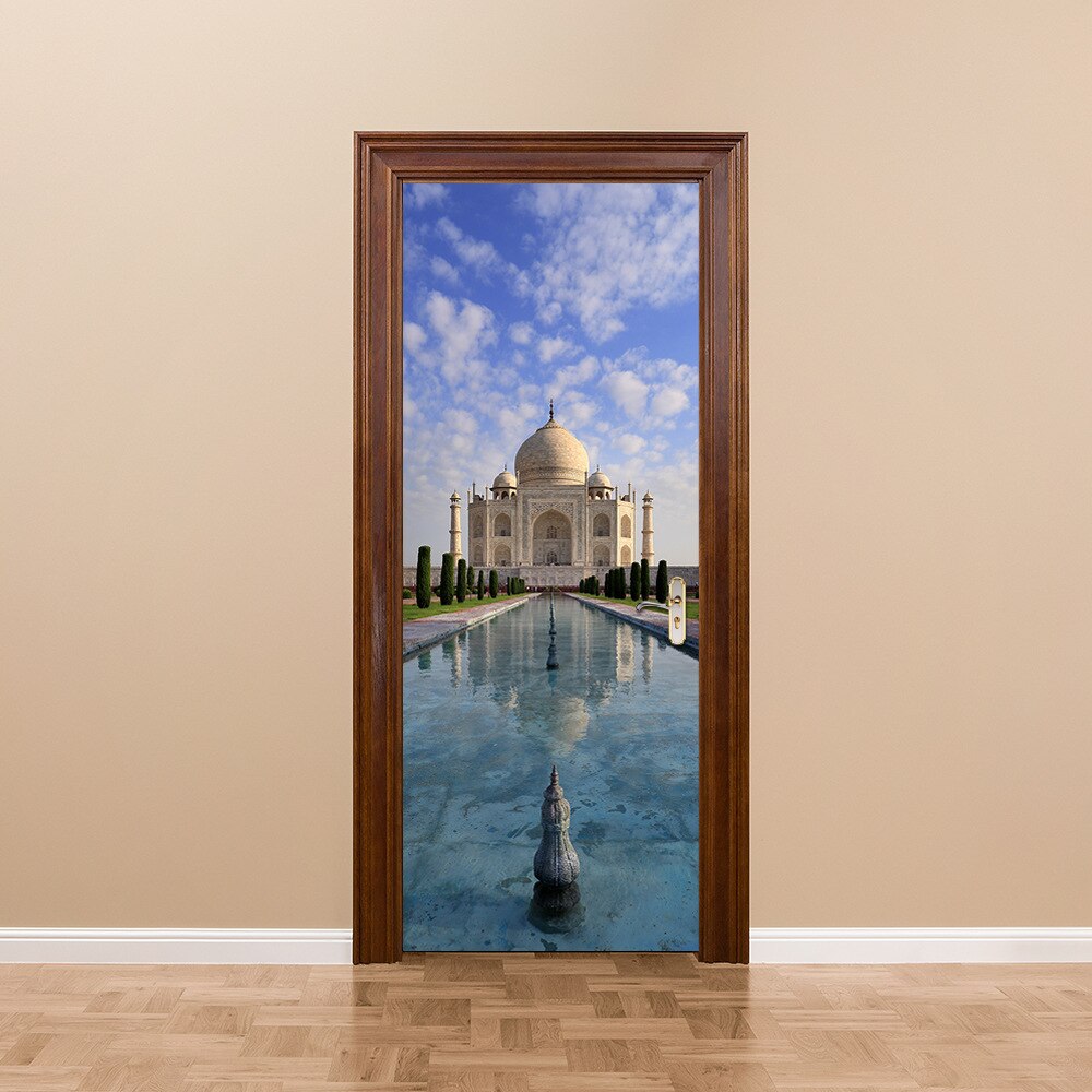 77 x 200cm indiska taj mahal landskap dörrklistermärken för sovrum, vardagsrum 3d vinyl heminredningsdekaler vattentät självhäftande tapeter