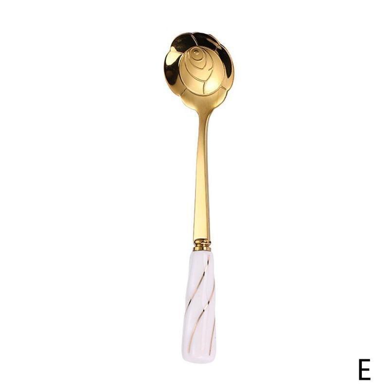 1 pièces cuillères turques en métal Rose cuillère cuillère à café en céramique en acier inoxydable couverts cuisine turc cuillère à boire cuillères Ha X9F9: E