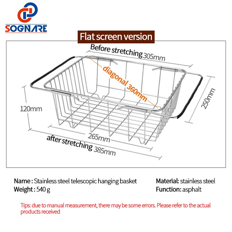 Retractable Kitchen Sink Drain Basket Stainless Steel Dishwashing Drain Basket Dishes Storage Washing Basket Colander Strainer