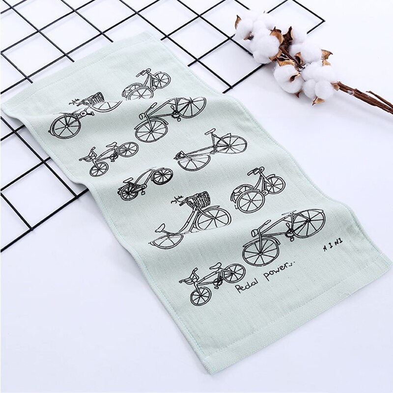 1 st babybadduk 100%  bomullshandduk cykelmönster mjuk bärbar handduk 4 färger andningsbar barnnäsduk 25*50cm: Grön