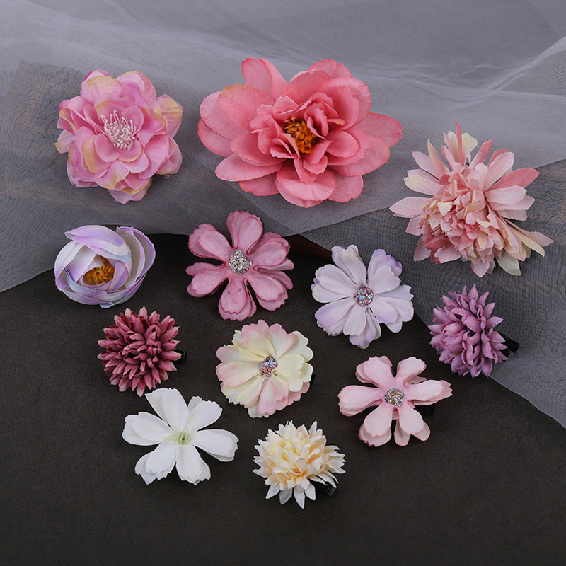 Seidenblumen-einstellen Japan Kimono Haarnadeln seitliche Haarspange Haarspangen japanische süße Chrysantheme Braut Hochzeit Haarschmuck: Nachgemachter Rhodium überzogen