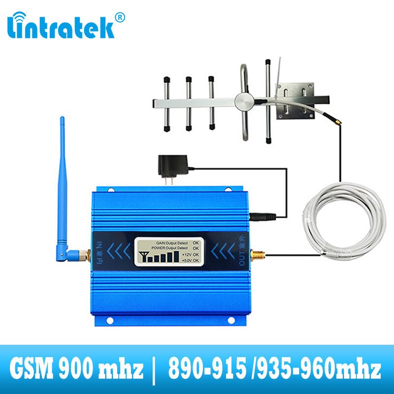 Lintratek amplificateur de Signal GSM 900mhz amplificateur de communication de signal cellulaire GSM 900 voix et appel 2G répéteur + antenne Yagi