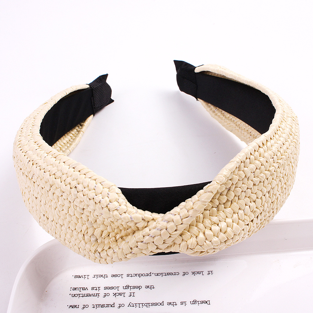 Nova moda cor sólida mão-atada headbands para mulheres acessórios de cabelo cor sólida larga headwear hairbands: Marfim