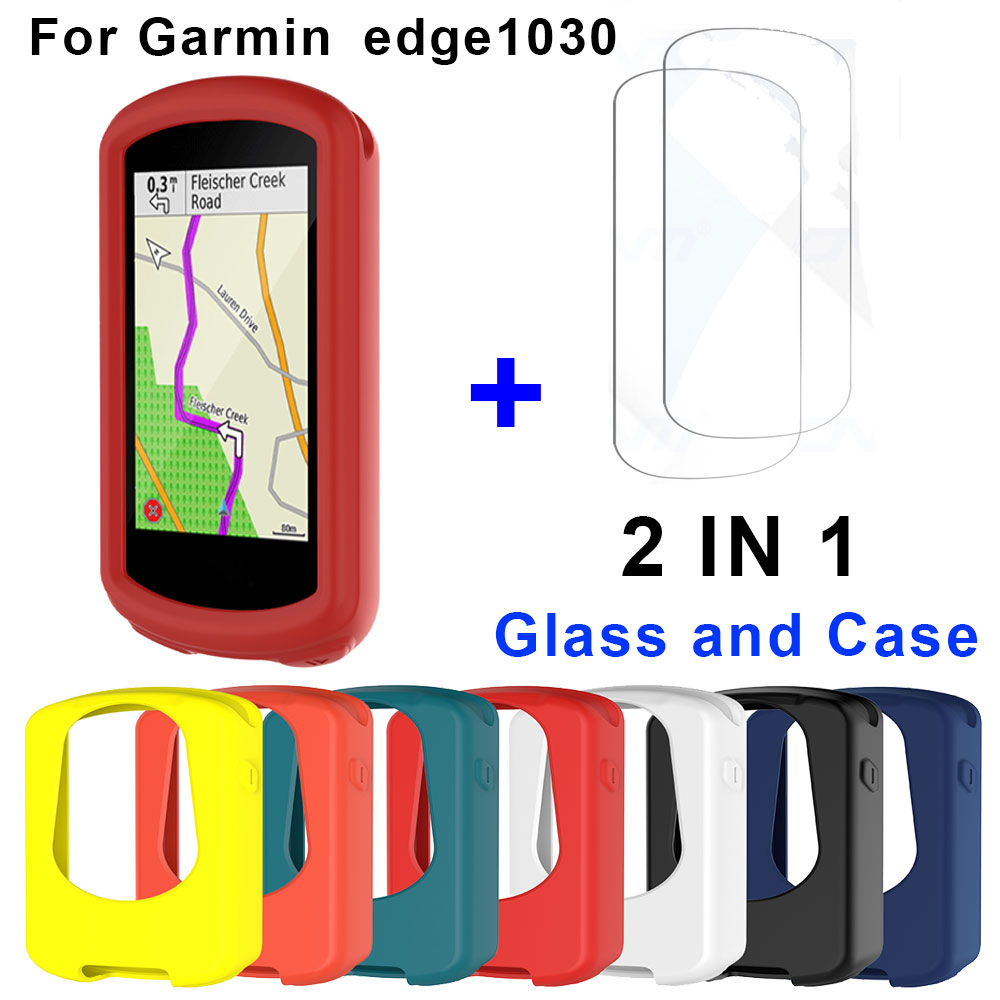Funda protectora de silicona 2 en 1 para ordenador de bicicleta Garmin Edge 1030 + película de vidrio para Edge 1030 Plus
