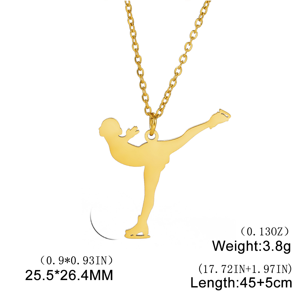 Unift Figure Ice Skater Necklace for Women Daughter Stainless Steel Roller Skating Sport Artistic Skating Girl Jewelry Trendy: RED-BROWN