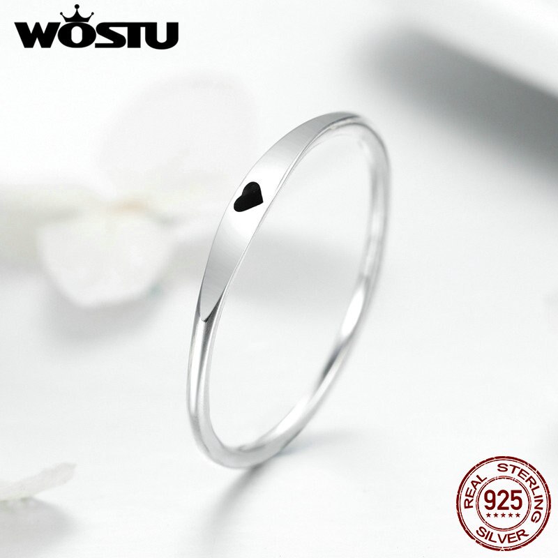 WOSTU Authentic 100% 925 Sterling Silver Simple Love Ring For Women Anniversary Engagement Classic Birthday Jewelry CQR468