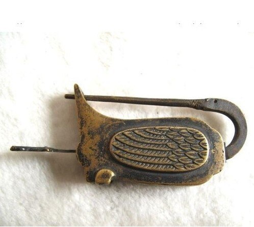 Metalen Ambachten antieke Chinese Oude Stijl Bronzen Gesneden Crane Lock/key