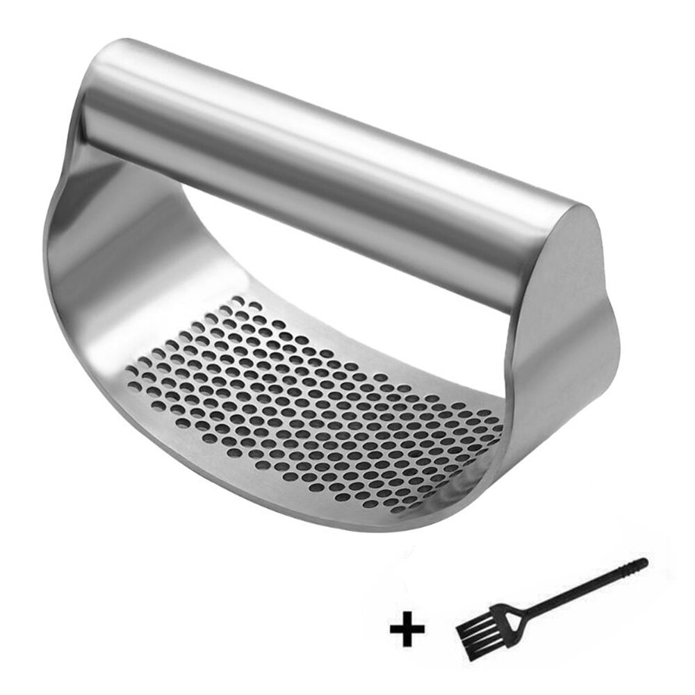 Stainless Steel Garlic Press Rocker Roller Slice Manual Ginger Garlic Crusher Mincer Squeezer Cooking Tool Kitchen Gadgets: press brush