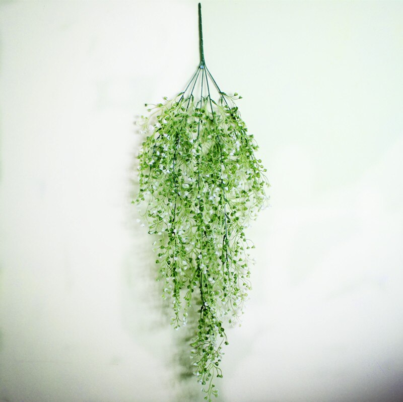 Planta Artificial colgante en 3 colores + Mini cesta de flores de mimbre para pared, accesorios para decoración del hogar, decoración del balcón: white