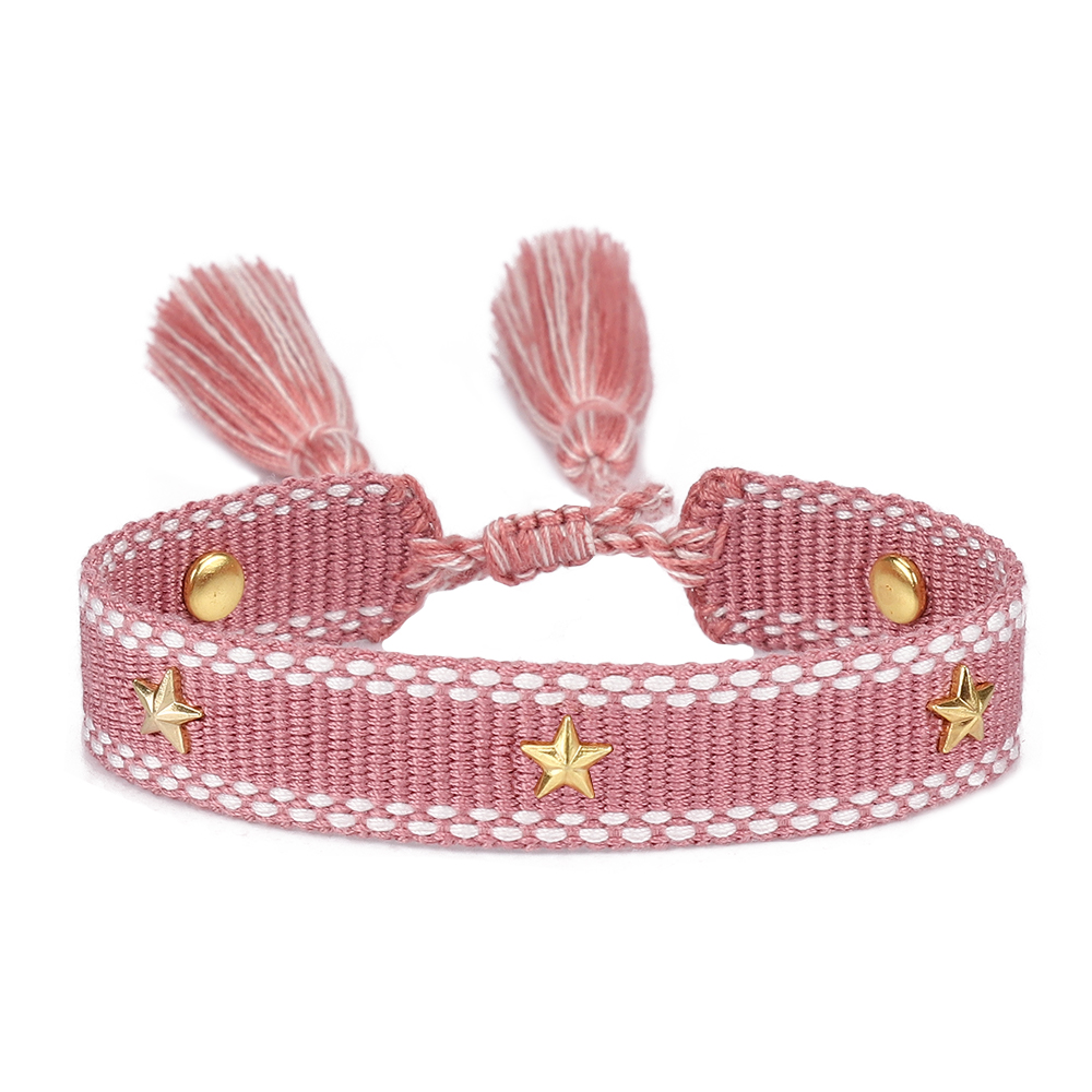 Bracciale dell'amicizia intrecciato per donne con piccole stelle Braccialetti di gioielli impilabili estivi Regali per la sorella: Argento antico placcato