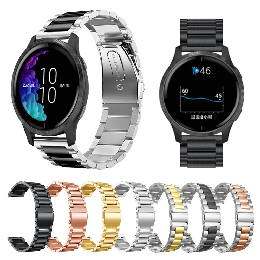 Metal urremme til garmin venu garminmove 3 garminactive s vivoactive 4 4s bånds rem rustfrit stål armbånd 18mm 20mm 22mm