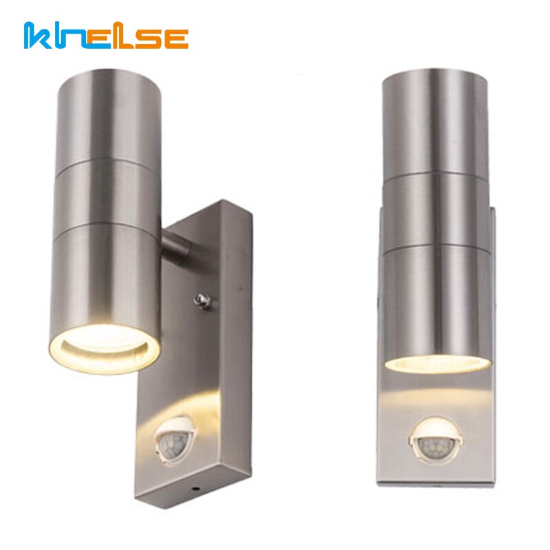 Black PIR Stainless Steel Induction Movement Sensor PIR Motion Wall Light Double Outdoor 10W Wall Lamp IP54 Up Down Bracket Lamp