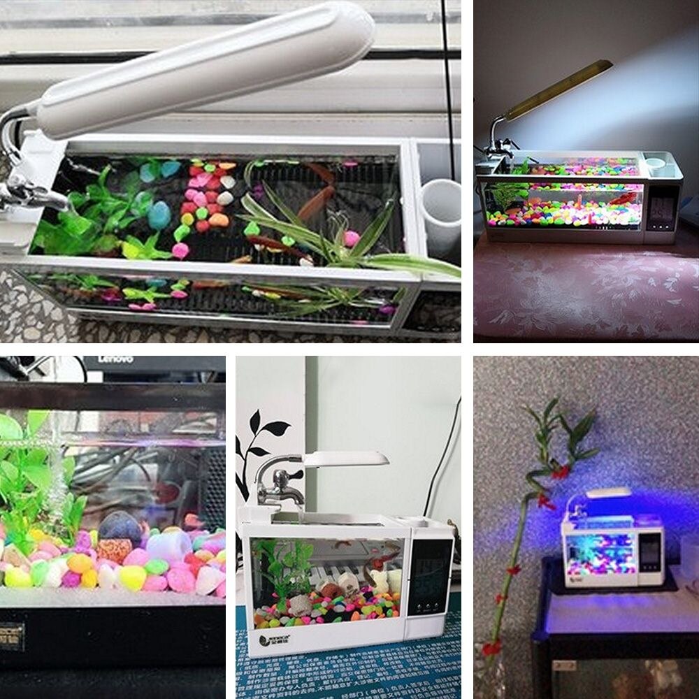 LED Light Aquarium Multifunction Clock Fish Bowl Mini Eco Small Office Desktop Landscape Glass Goldfish Building block