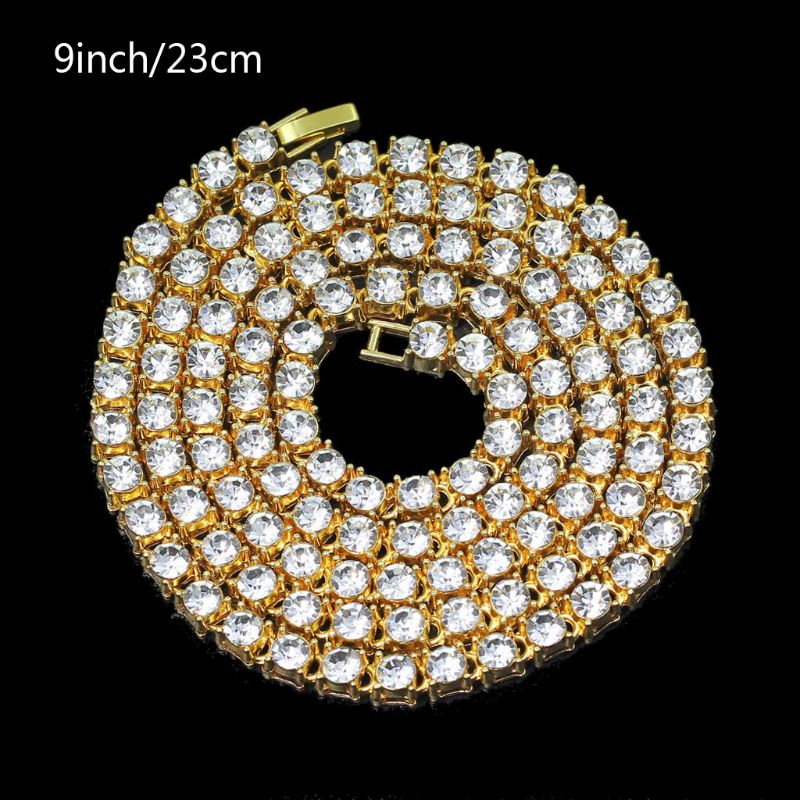 Hip Hop Kristall Schmuck Männer Chunky Halskette Iced Cubic Zirkon Miami Cuban Link Kette Halskette Schmuck: Gold-9 inch