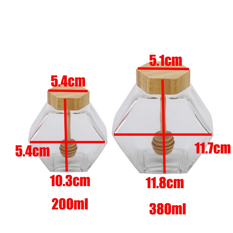 220ML/380ML Hexagonal Glass Honey Bottle with Wooden Stirring Rod Packaging Bottle Small Honey Bottle Container Honey Jar