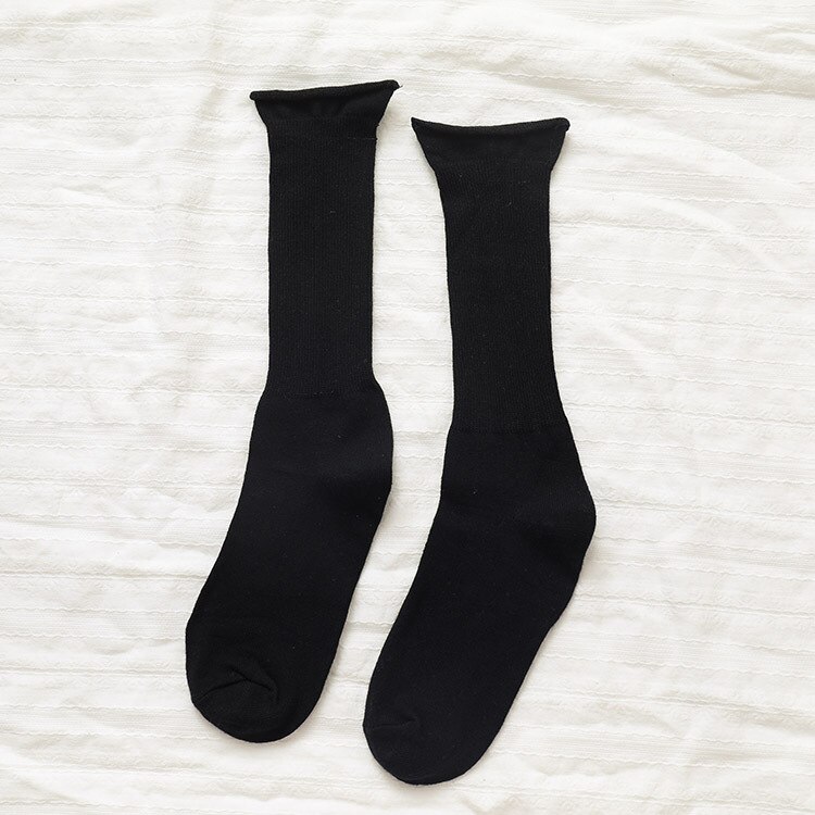 CHAOZHU Solid Colors Women Lady Daily Loose Socks Socky-Wockies Japanese Girls Long Crew Rib Cotton Causal Sock: Black