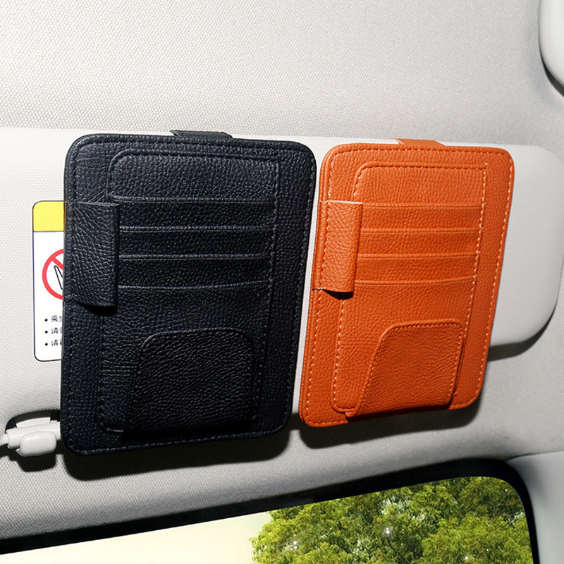 Car Sun Visor with Card Holder Auto Anti Dazzling Pocket Storage Glasses Pen Clip PU Leather Car Interior Accessories Auto Parts