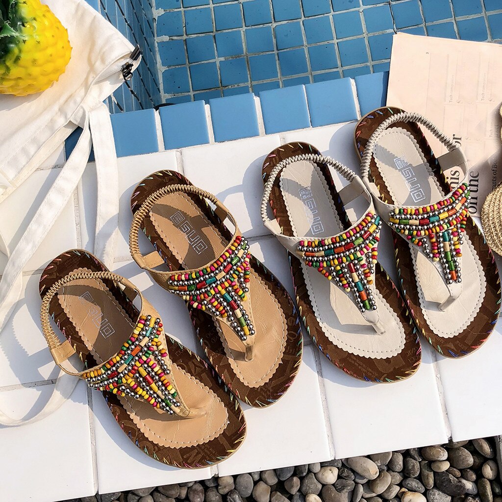 SAGACE Women Ladies String Bead Casual Beach Shoes Sandals Summer Shoes Beach Vintage Sandalias Mujer