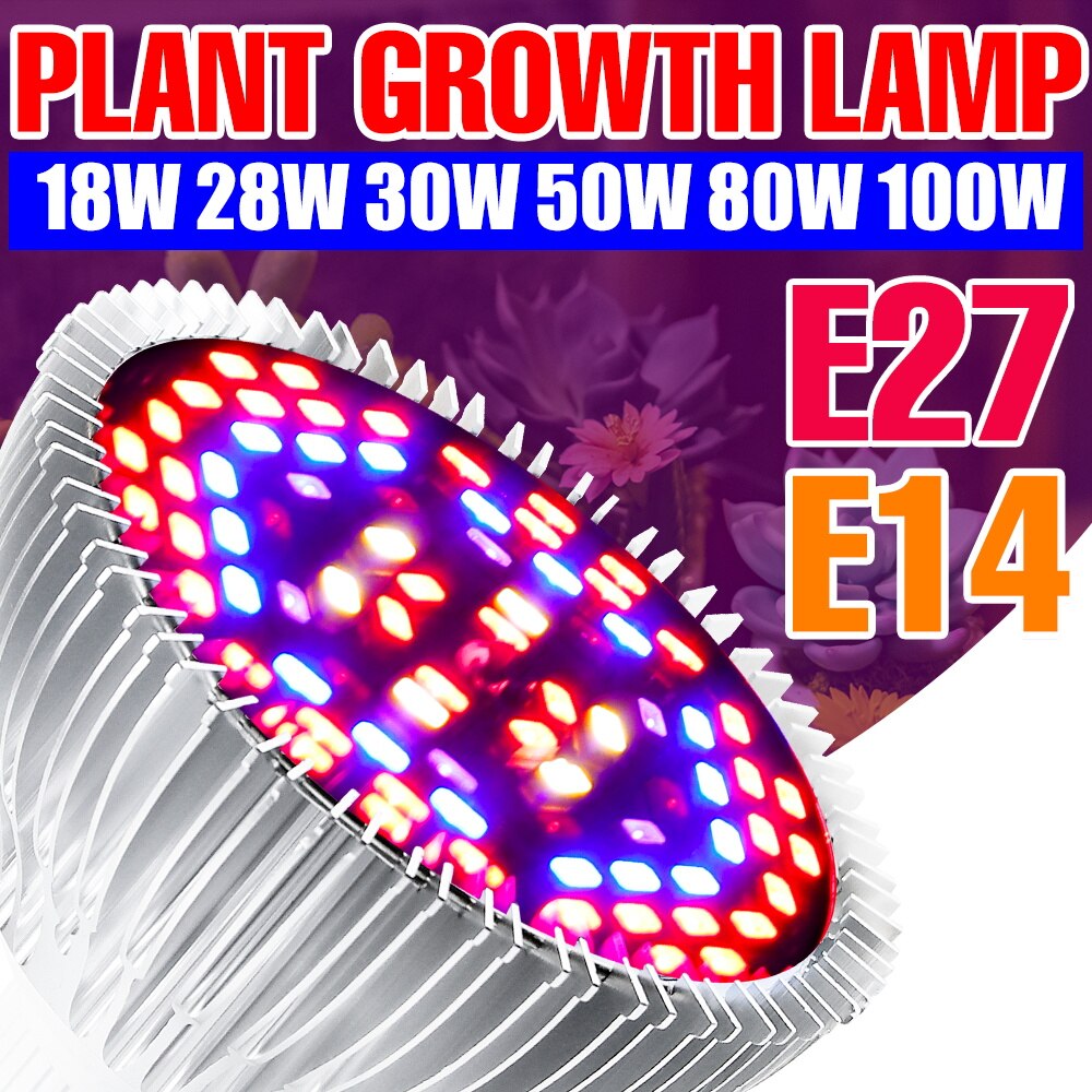 Luz LED de espectro completo Phyto Grow, lámpara E27 para plantas, Bombilla de crecimiento hidropónico de interior 18W 28W 30W 50W 80W 100W