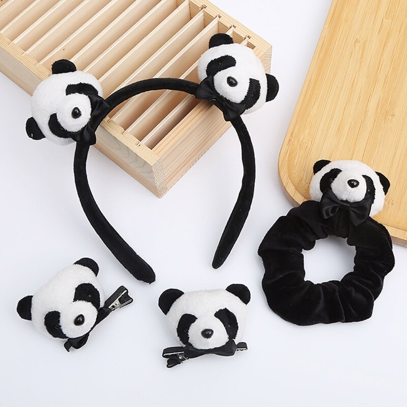 Pinza de pelo peluda de Panda, coletero de pelo de Animal de dibujos animados, diadema de felpa bonita para maquillaje, accesorios para el cabello de cara