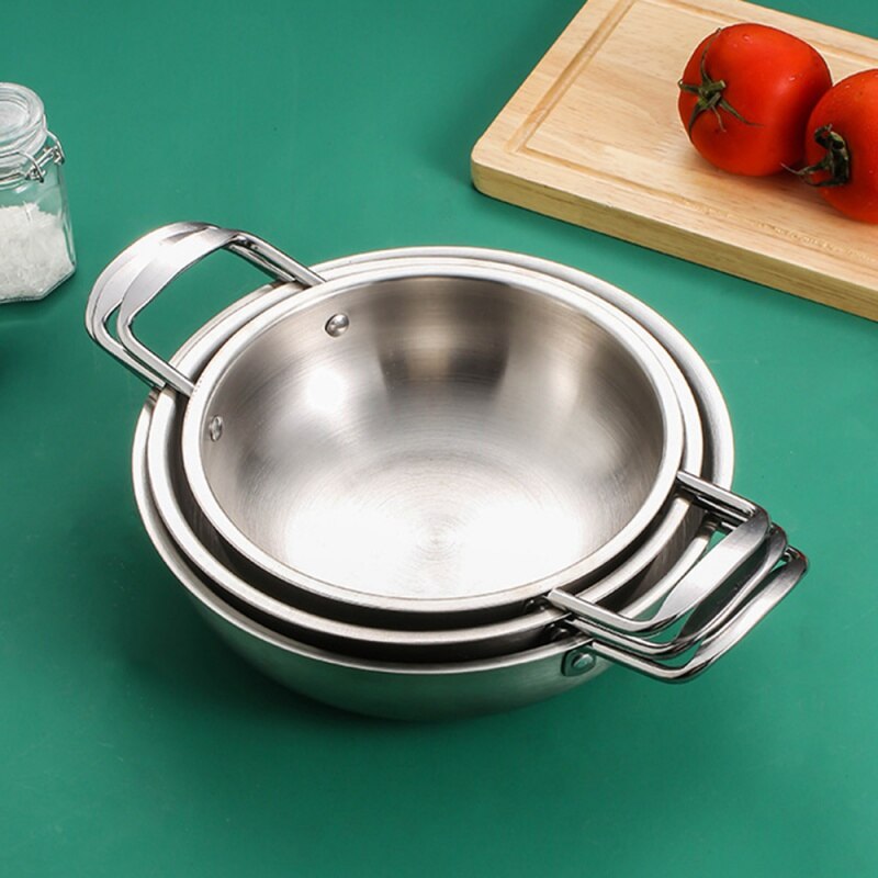 Stainless Steel Round Flat Dinner Plate Cake Bread Storage Dishes Serving Tray Cold Noodle Making Tools With Silicone Ears Pan