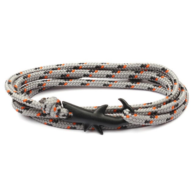 Pulsera de estilo vikingo gitano para hombre, brazalete trenzado, varias capas, cuerda roja, hecho a mano: Shark Grey