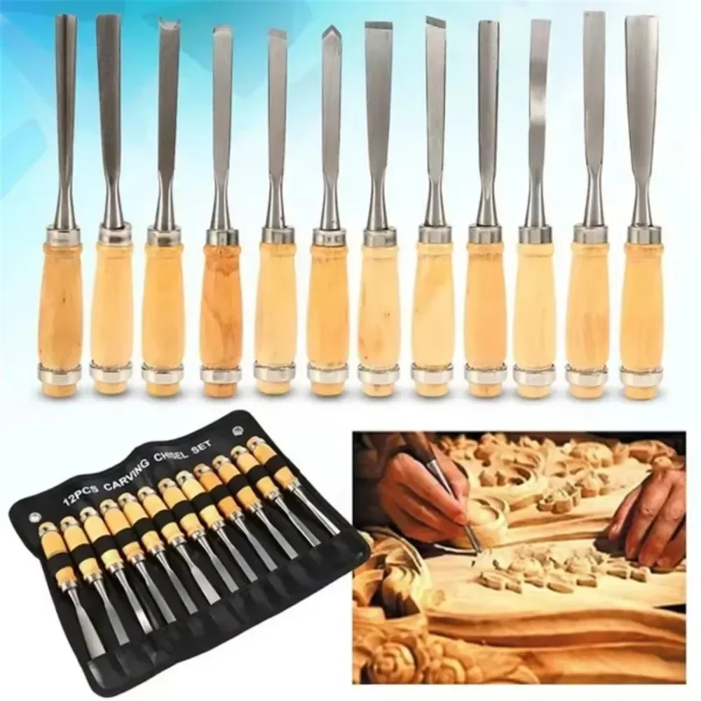 Wood Carving Hand Chisel 12PCS/Set Woodworking Lathe Gouges Tools Woodcarving Tools Set Carved Chisel Carving Knife Set