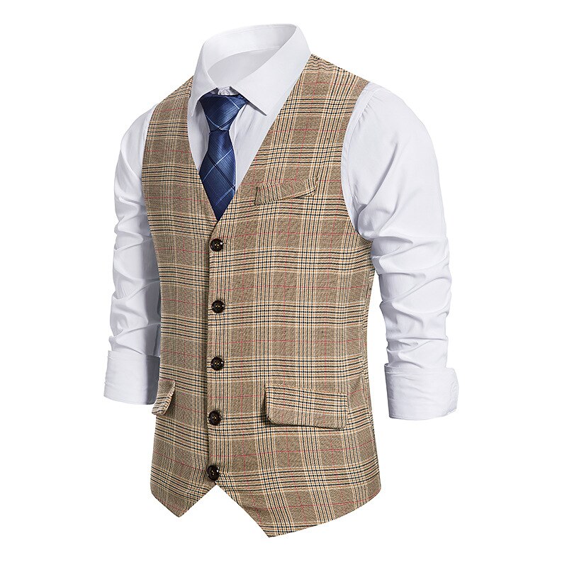 Mens Formal Business Suit Vest Slim Fit Twill Plaid Dress Waistcoat Men Wedding Party Dinner Tuxedo Vests Gilet Homme Costume