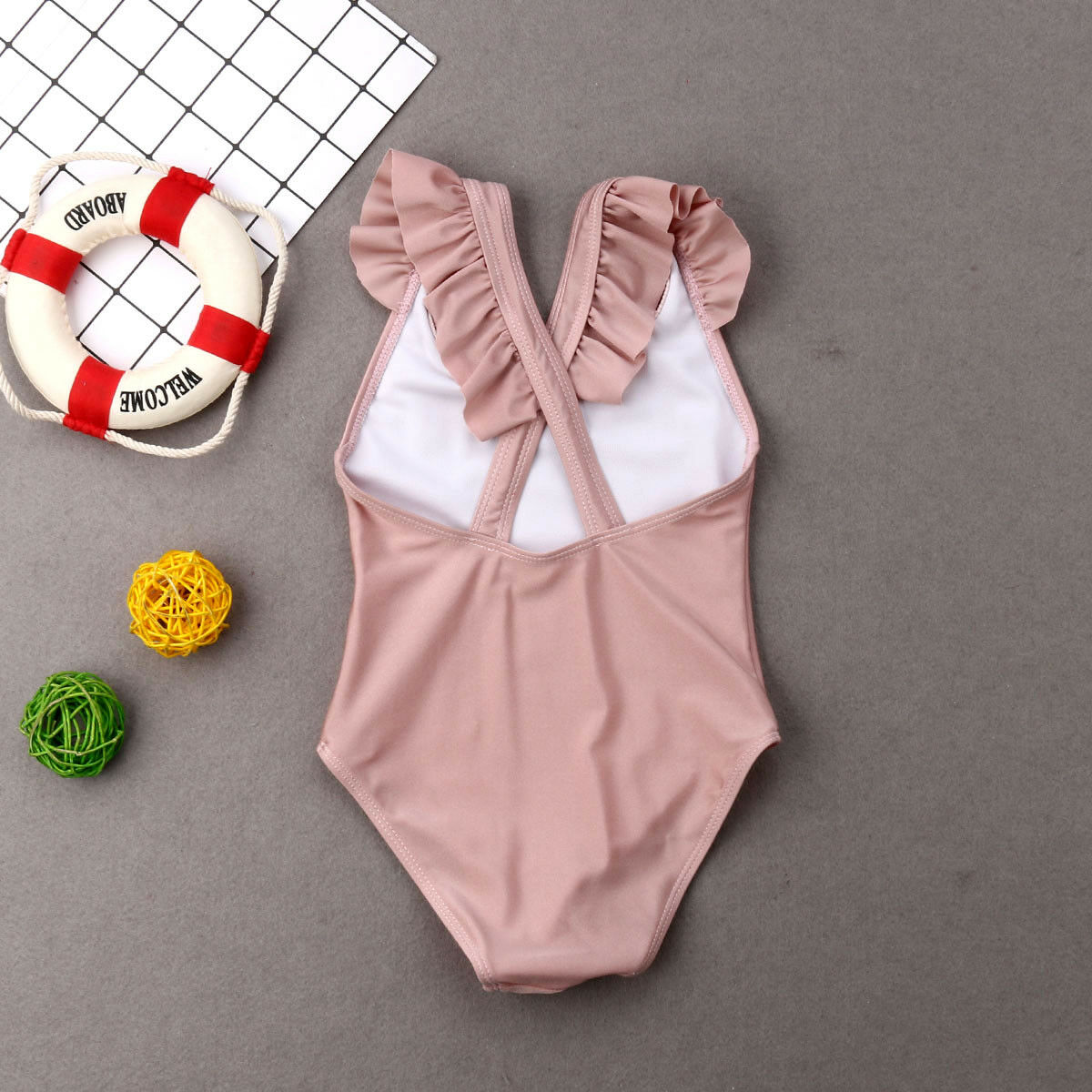 La familia de verano traje a juego madre hija Bikini Rosa volantes acolchado rosa con cuello en V traje de baño trajes de baño