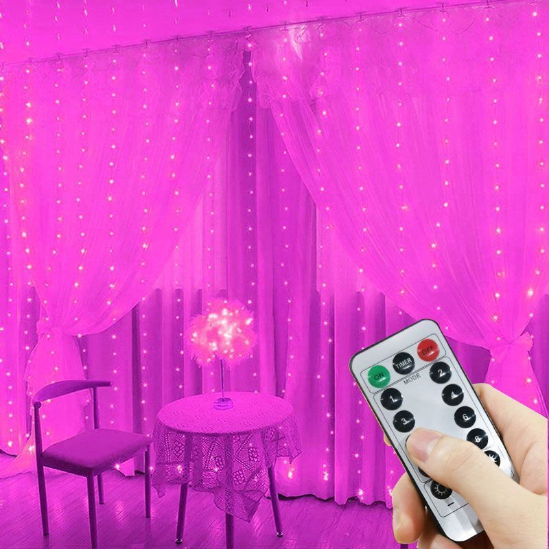 Guirnalda de luces LED para cortina, decoración navideña interior alimentada por USB con Control remoto, luz navideña, luces de para dormitorio y boda: RGB / Q