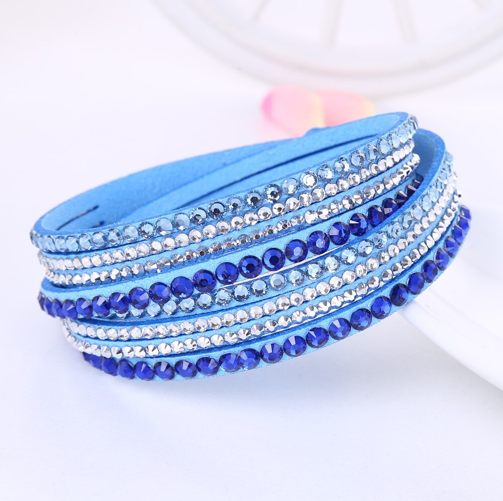 Stijl Lederen Armband Strass Kristal Armband Multilayer Hologram Armbanden Voor Vrouwen Sieraden: K