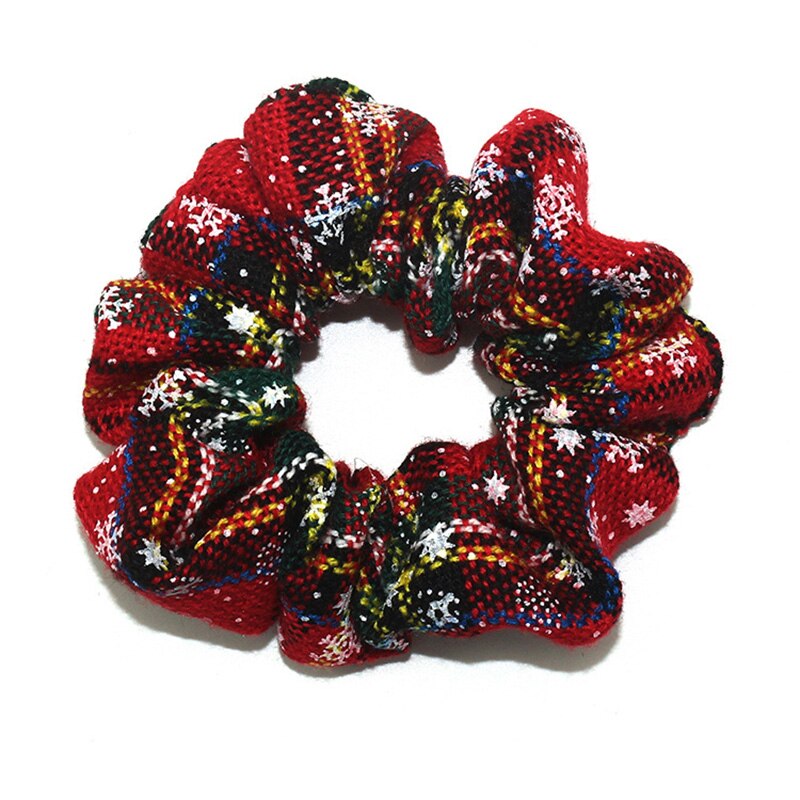 Christmas Hair Schrunchies Snowflakes Elastic Hair Bands Girls Hair Ties Ponytail Holder Red Xmas Hair Rope Kids Gum Accessories: 2