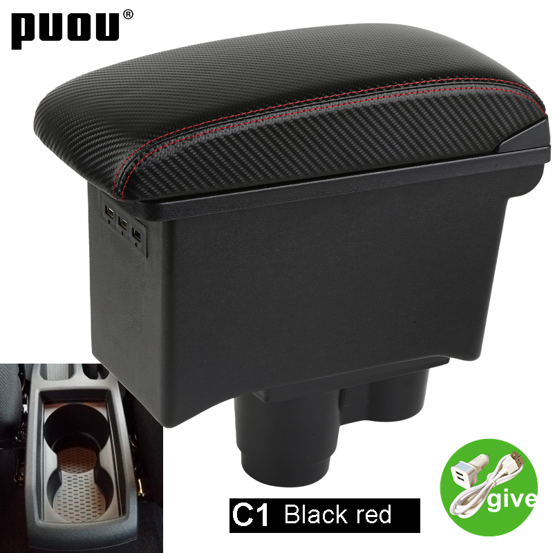 Pour Renault Dacia Duster 2 3 Boîte D&#39;accoudoir Automatique du Coffre De Rangement De la Console Centrale Double Voiture Accessoires USB Rétractable: C1 Carbon Fibre