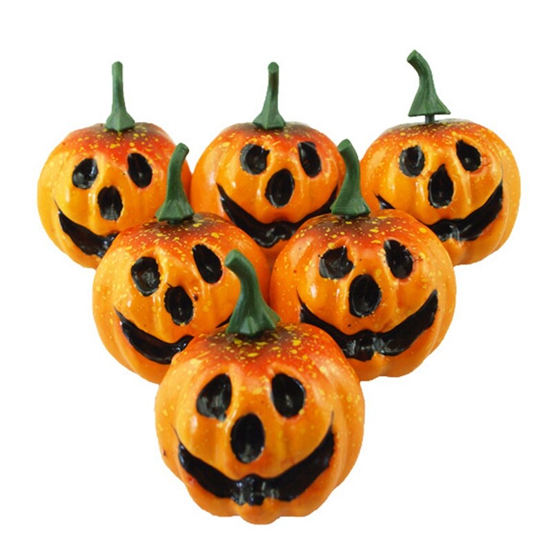 6pcs Mini Pumpkins with Scary Face Artificial Pumpkin Foam Simulated Festival Halloween Party Garden Table Decor Ornament: Default Title