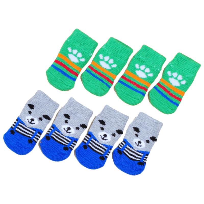 4Pcs/Set Cute Non-slip Knitted Pet Socks Teddy Dog ​​Socks Soft Pet Wool Socks Cat Shoes Socks Colorful Pet Clothes Supplies