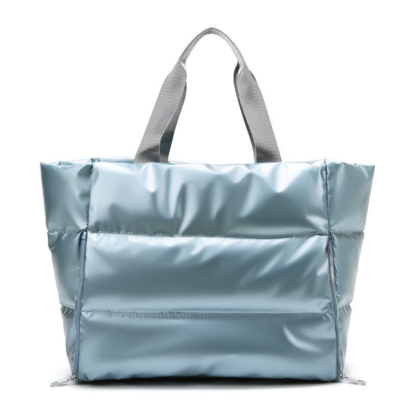 Inverno grande capacidade bolsa de ombro para as mulheres à prova dwaterproof água náilon sacos espaço acolchoado algodão pena para baixo grande tote bolsas femininas: light blue