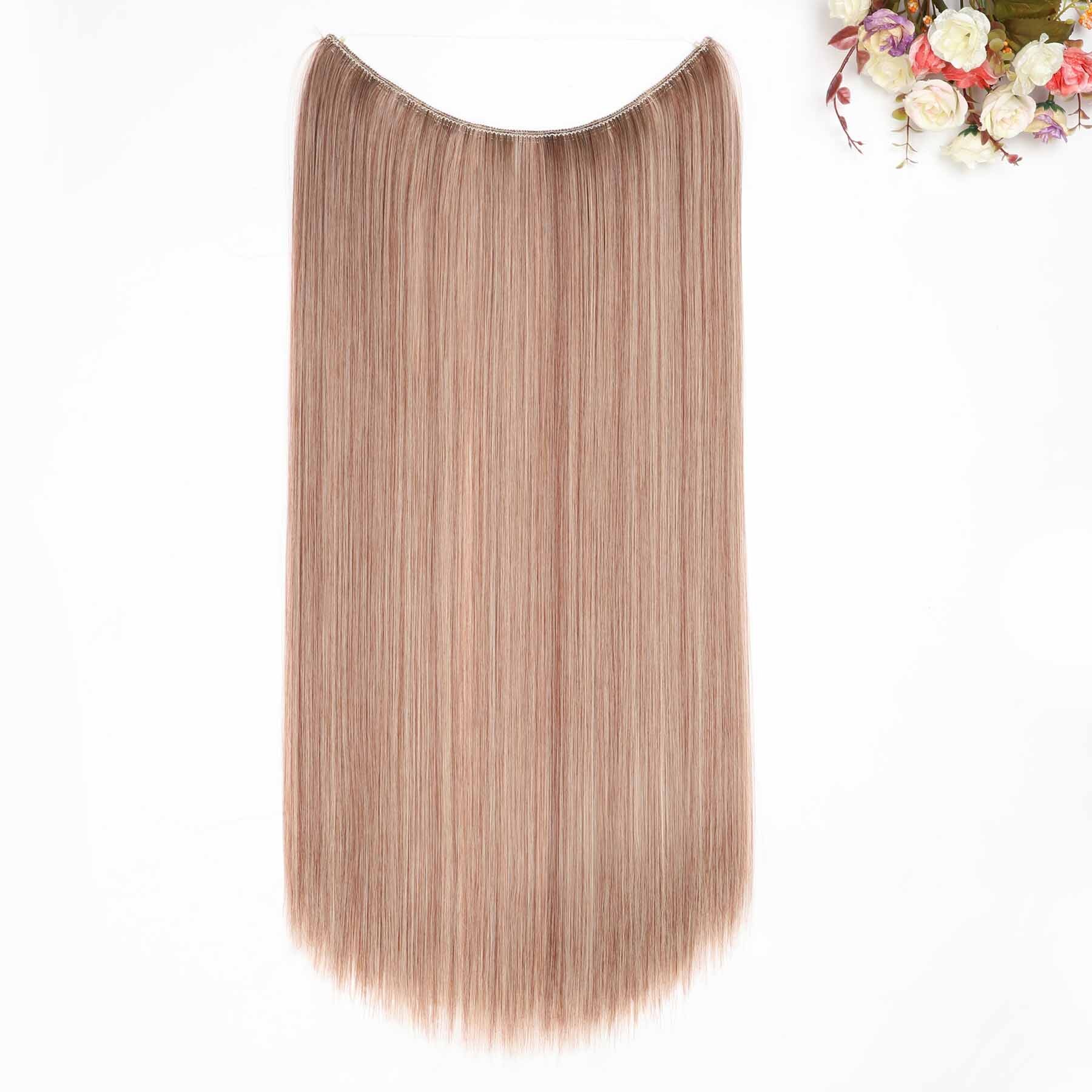 24 pouces vague Halo Extensions de cheveux Invisible Ombre Bayalage synthétique naturel secousse caché Secret fil couronne gris rose: P4 / 27