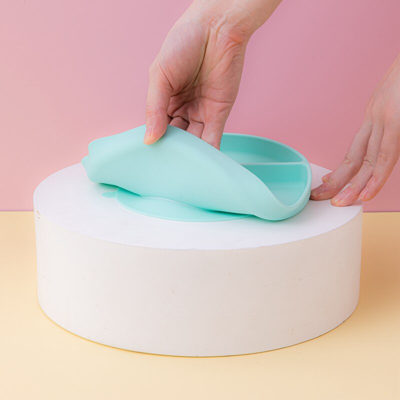 Solid Silicon Plate Set For Baby Kids Training Feeding Dinnerware Baby Learning Plate Set With Fork Spoon BPA Free